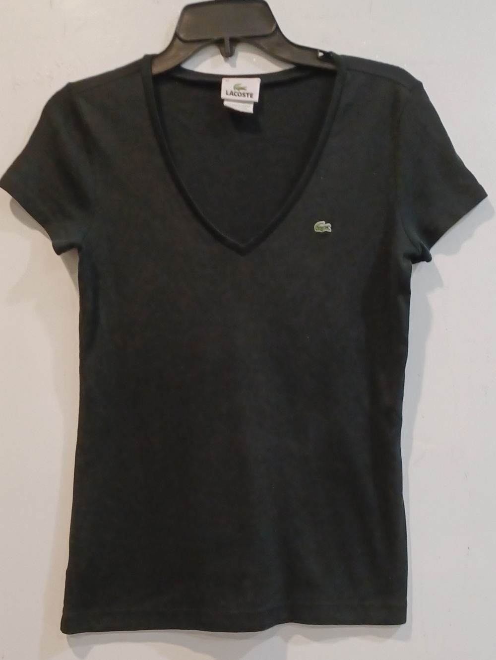 Lacoste Women's Short Sleeve V-Neck Tee in Dark Green